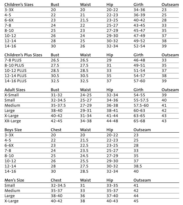 Outseam Measurement Chart